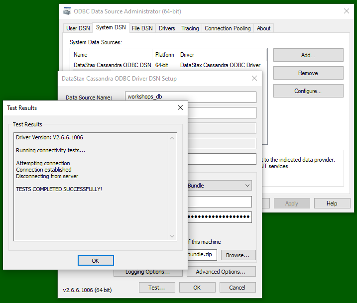 ODBC pre-requisites, Test data source