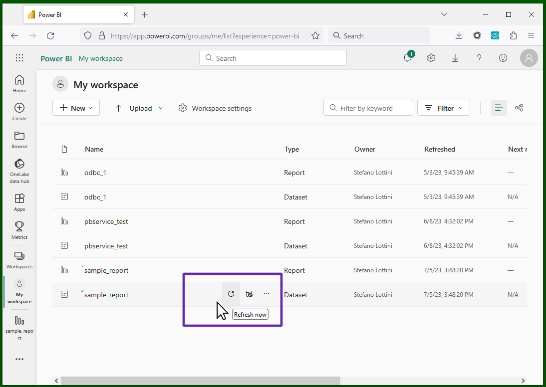 Power BI Service, Refreshing a data source